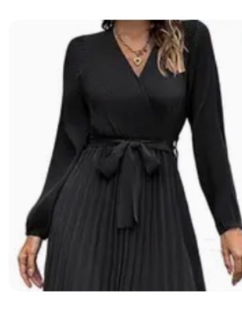 Black Long Sleeve Wrap Pleated Long Dress